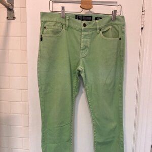 Social Collision Rude by Lip Service Green Button Fly Cotton Mens Jeans 32x32